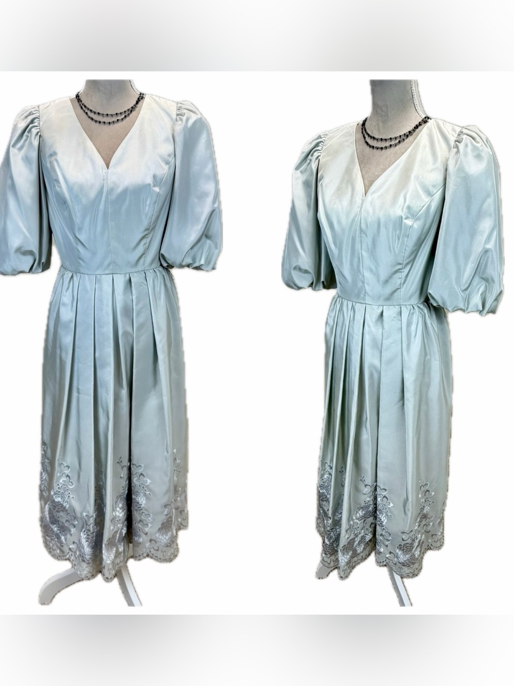 Vintage 80s Prom Midi Dress 10 / S Puff Sleeve Regencycore Victorian Retro NWOT